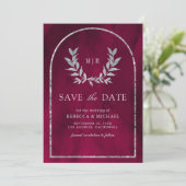 Save The Date Feuilles de la couronne d'argent Laurel Fuchsia Ma (Debout devant)