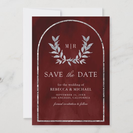 Save The Date Feuilles de la couronne d'argent Laurel Mariage ro (Devant)