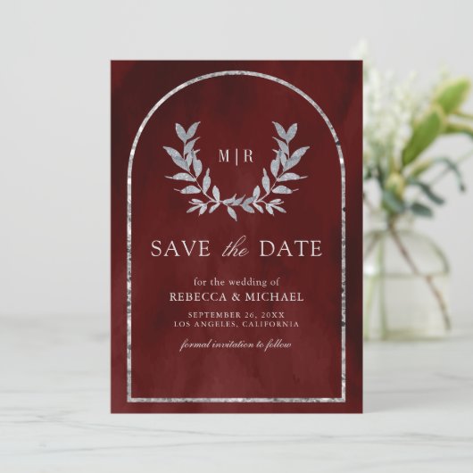 Save The Date Feuilles de la couronne d'argent Laurel Mariage ro (Debout devant)