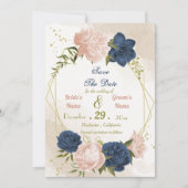 Save The Date feuilles de la marine des fleurs rousses vert (Devant)