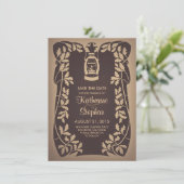 Save The Date Feuilles de lanterne à huile et chêne sauvent les (Debout devant)