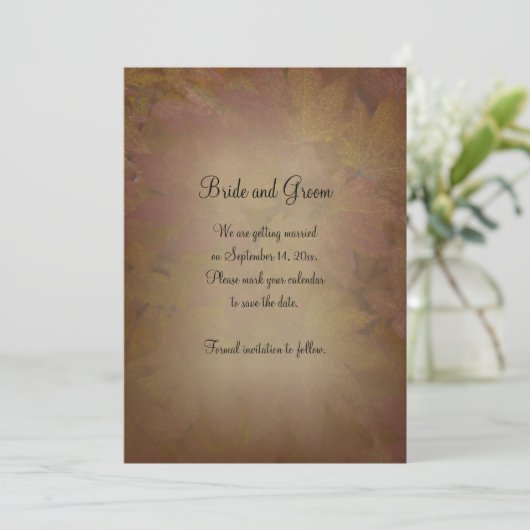 Save The Date Feuilles de l'érable couleur automne mariage Enreg (Debout devant)