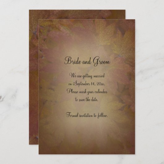 Save The Date Feuilles de l'érable couleur automne mariage Enreg (Devant / Derrière)
