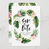 Save The Date Feuilles de palmier tropicales et aquarelle fleuri (Devant / Derrière)