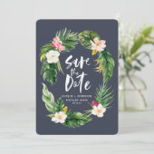 Save The Date Feuilles de palmier tropicales et aquarelle fleuri (Debout devant)