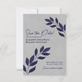 Save The Date Feuilles désireux Elégant bleu marine sur Mariage  (Devant)
