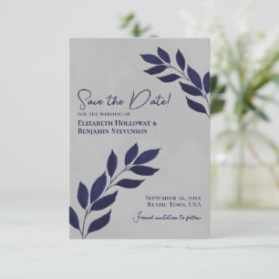 Save The Date Feuilles désireux Elégant bleu marine sur Mariage