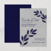 Save The Date Feuilles désireux Elégant bleu marine sur Mariage  (Devant / Derrière)