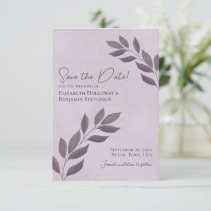 Save The Date Feuilles désireux Élégant Dusty Purple Mariage