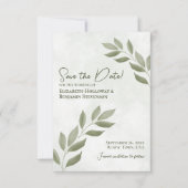 Save The Date Feuilles désireux Moderne Minimal Sage Mariage ver (Devant)