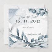 Save The Date Feuilles d'Eucalyptus Bleu Poussiéreux Mariage Élé (Devant)