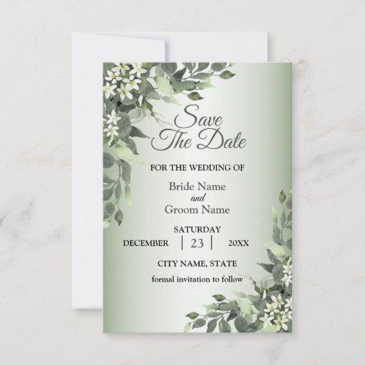 Save The Date Feuilles d'eucalyptus de verdure florale rustique (Devant)