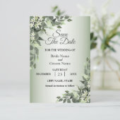 Save The Date Feuilles d'eucalyptus de verdure florale rustique (Debout devant)