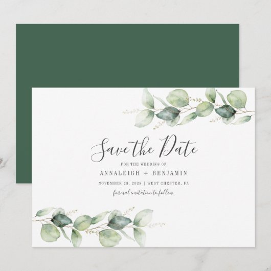 Save The Date Feuilles d'Eucalyptus Mariage Botanique (Devant / Derrière)