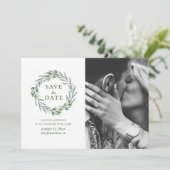 Save The Date Feuilles d'olive à l'aquarelle. Couronne botanique (Debout devant)