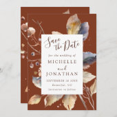 Save The Date Feuilles d'or automne sur Terracotta Mariage chrét (Devant / Derrière)