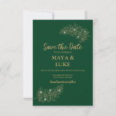 Save The Date Feuilles d'or modernes Émeraude (Devant)