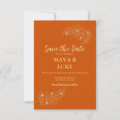 Save The Date Feuilles d'or modernes Orange brûlé (Devant)