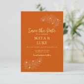 Save The Date Feuilles d'or modernes Orange brûlé (Debout devant)