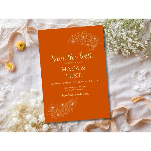 Save The Date Feuilles d'or modernes Orange brûlé