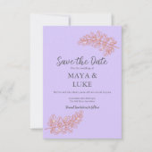 Save The Date Feuilles d'or modernes Violet (Devant)