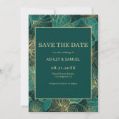 Save The Date Feuilles dorés et verts (Devant)