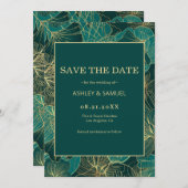 Save The Date Feuilles dorés et verts (Devant / Derrière)