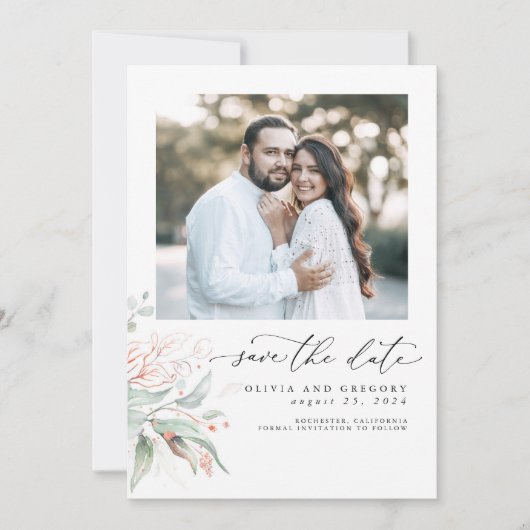 Save The Date Feuilles en or rose vert Boho Enregistrer la date  (Devant)