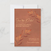 Save The Date Feuilles Nostalgiques Mariage Terracotta Rustique (Devant)