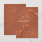 Save The Date Feuilles Nostalgiques Mariage Terracotta Rustique (Devant / Derrière)