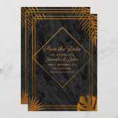 Save The Date Feuilles or et cadre géométrique Mariage tropical (Devant / Derrière)