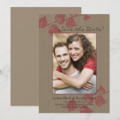 Save The Date Feuilles Rouges Rustiques Photo Enregistrer la Dat (Devant / Derrière)