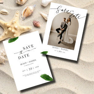 Save The Date Feuilles tropicaux sauvages et Arc Mariage moderne