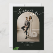 Save The Date Feuilles tropicaux sauvages et Arc Mariage moderne (Devant)