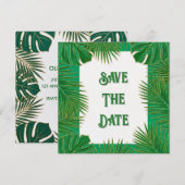 Save The Date Feuilles Vertes Dorées Tropicales (Devant / Derrière)