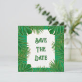 Save The Date Feuilles Vertes Dorées Tropicales (Debout devant)