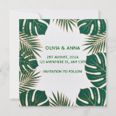 Save The Date Feuilles Vertes Dorées Tropicales (Dos)