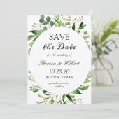 Save The Date Feuilles verts modernes couronne Élégant Mariage s (Debout devant)