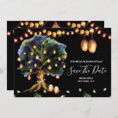 Save The Date Feux à cordes arbre rustique pays lanterne orienta (Devant / Derrière)