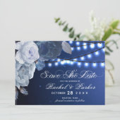 Save The Date Feux à cordes Mariage élégant bleu (Debout devant)