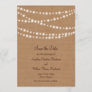Save The Date Feux de jumelles Enregistrer la date sur Burlap