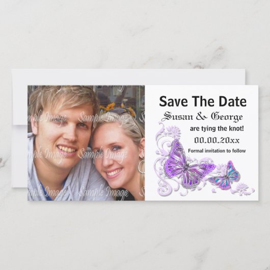 Save The Date Fiançailles bleu violet photo PERSONNALISER (Devant)