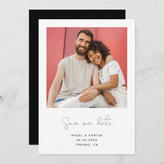 Save The Date Fiançailles de script moderne photo (Devant / Derrière)