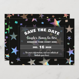 Save The Date Fiançailles Mariage Holographique Rainbow Stars