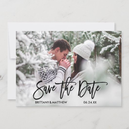 Save The Date Fiançailles photo moderne à la mode Brosse Script (Devant)