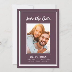 Save The Date Fiançailles Photo Moderne Simple Mariage Violet