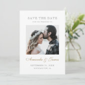 Save The Date Fiançailles photo simple Elegant Gold Script (Debout devant)