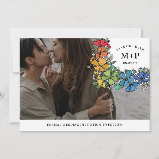 Save The Date Fierté Fleurs Monogram LGBTQ Photo (Devant)