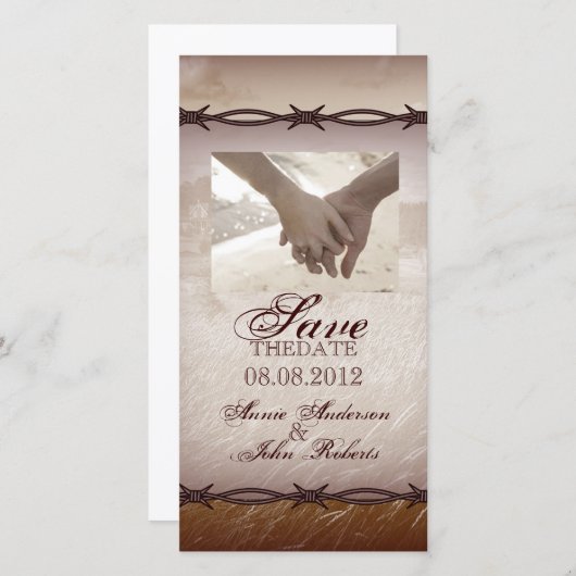 Save The Date fil barbelé mariage campagnard occidental enregist (Devant / Derrière)