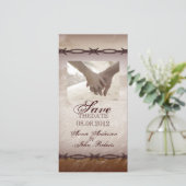 Save The Date fil barbelé mariage campagnard occidental enregist (Debout devant)